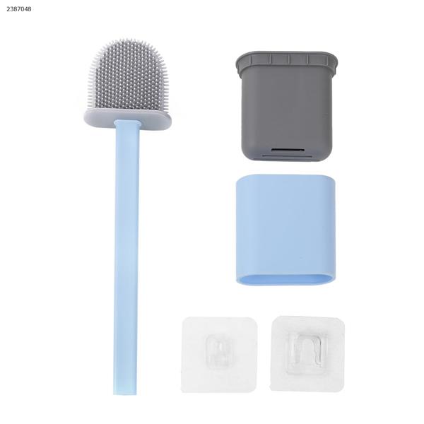 Bathroom wall-mounted soft rubber long handle to dead ends soft hair toilet brush (blue) Home Decoration N/A