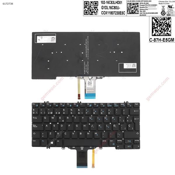 Dell Latitude E5280 E5289 E7280 E7390 BLACK （Backlit）  SP N/A Laptop Keyboard (A+)