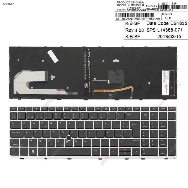 HP Elitebook 850 G5 755 G5 ZBook 15u G5 SILVER FRAME BLACK (Backlit ， with point,Win8)  SP 6037B0136426 Laptop Keyboard (OEM-A)