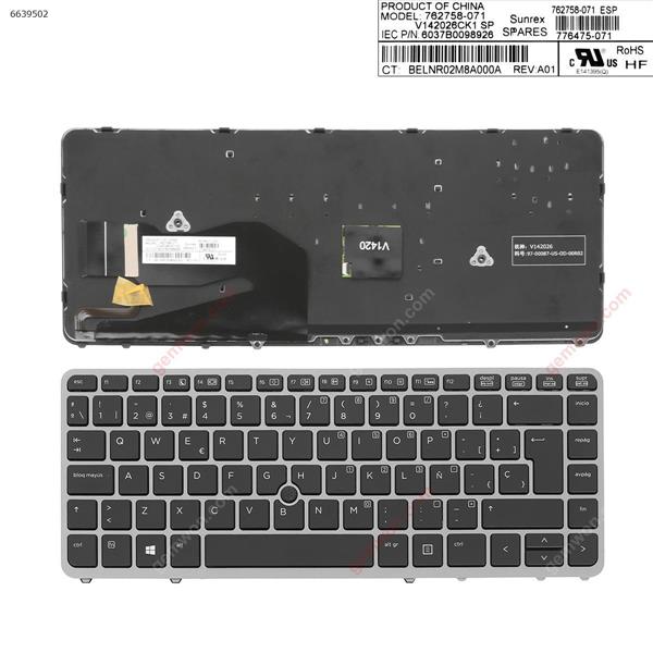 HP EliteBook 840 G1 850 G1 GRAY FRAME BLACK (Backlit,with point,Win8) SP 6037B0098926 Laptop Keyboard (OEM-A)