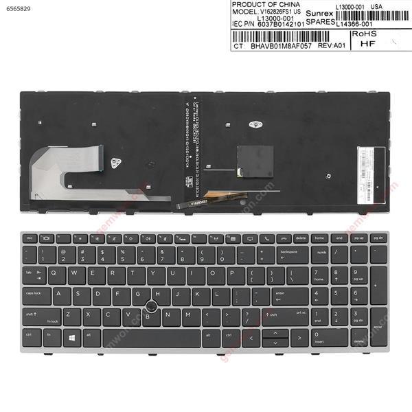 HP Elitebook 850 G5 755 G5 ZBook 15u G5  GRAY  FRAME BLACK (Backlit   ， with point,Win8)（The back buckle is broken） US 6037B0142101 Laptop Keyboard (OEM-A)