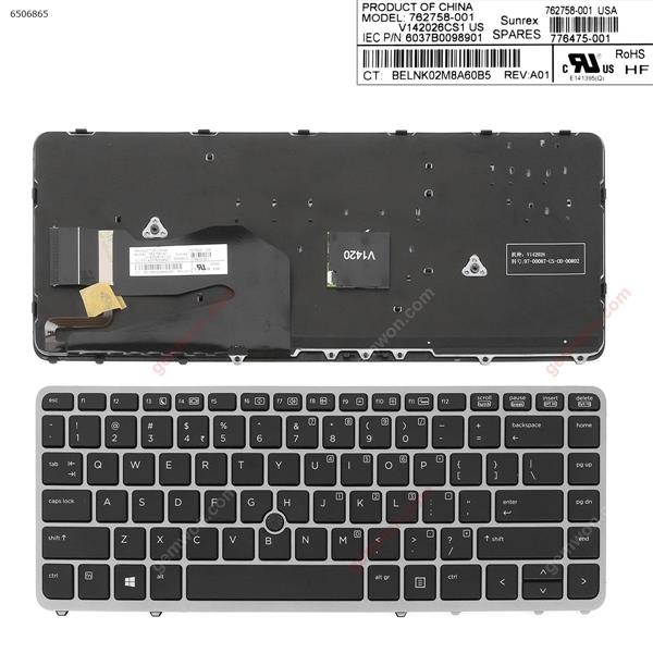 HP EliteBook 840 G1 850 G1 GRAY FRAME BLACK (Backlit,with point,Win8) US 6037B0098901 Laptop Keyboard (OEM-A)