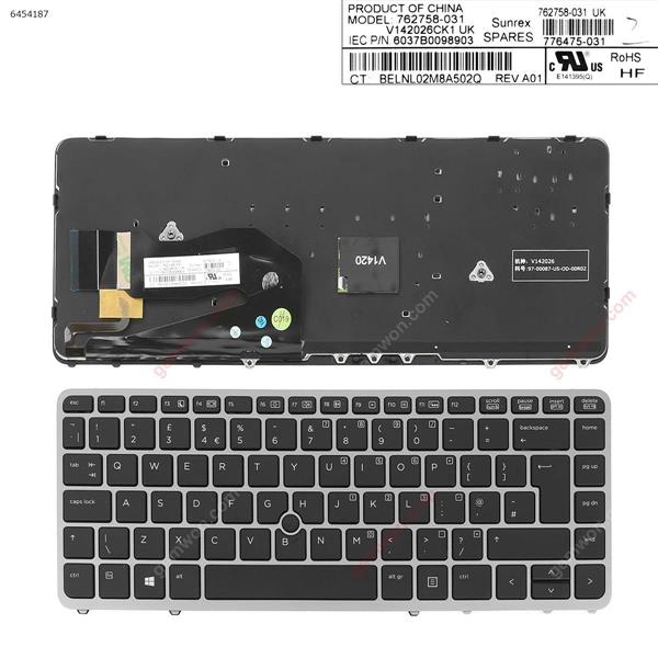 HP EliteBook 840 G1 850 G1 GRAY FRAME BLACK (Backlit,with point,Win8) UK 6037B0098903 Laptop Keyboard (OEM-A)