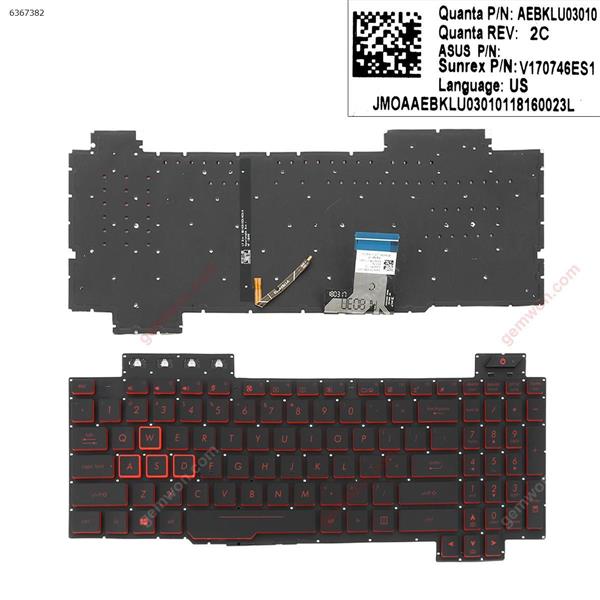Asus TUF Gaming FX504 FX504GD FX504GE FX504GM FX80 FX80GM , BLACK(  Backlit,Red Printing) WIN8   US V170746ES1 Laptop Keyboard (OEM-A)