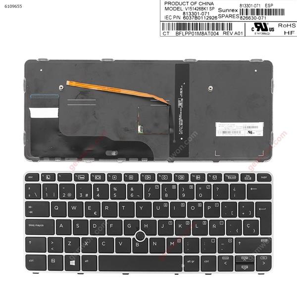 HP EliteBook 820 G3 SILVER FRAME BLACK (Backlit,with point,Win8) SP 6037B0112926 Laptop Keyboard (OEM-A)