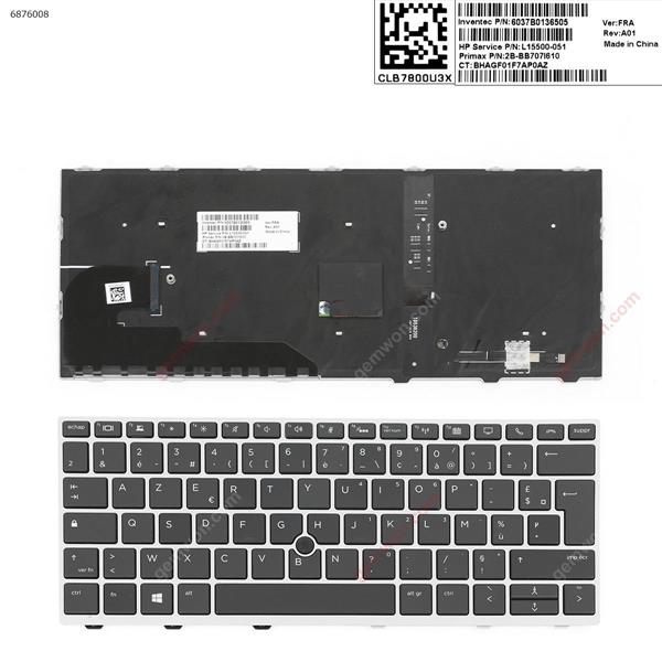 HP EliteBook 830 G5 SILVER FRAME BLACK (with point,Backlit,Win8)  FR 6037B0135605 V162726DK1 L07666-051 Laptop Keyboard (A+)