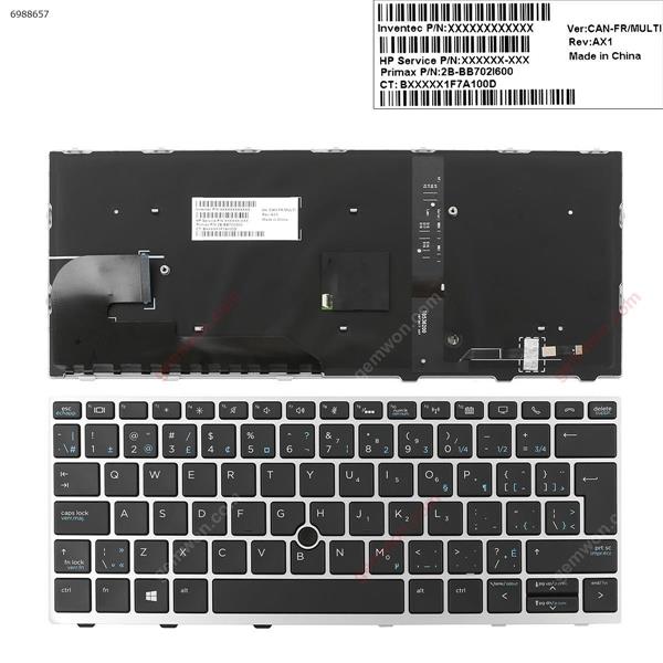 HP EliteBook 830 G5 SILVER FRAME BLACK (with point,Backlit,Win8) CA/CF 2B-BB702I600 Laptop Keyboard (OEM-A)