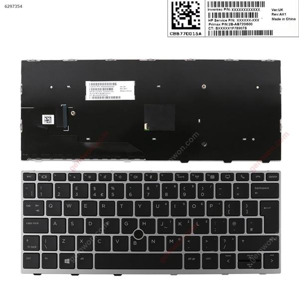 HP EliteBook 830 G5  SILVER   FRAME BLACK (with point,  Without foil Win8) UK 2B-AB720I600 Laptop Keyboard (OEM-A)