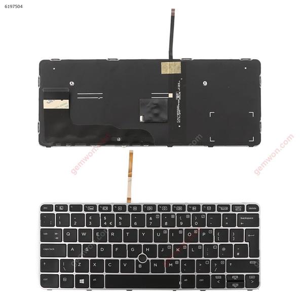 HP EliteBook 820 G3 SILVER FRAME BLACK (  Backlit   , with point ) UK N/A Laptop Keyboard (A+)