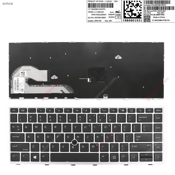 HP EliteBook 840 G5 SILVER FRAME BLACK (with point ) （The back buckle is broken）  US 6037B0118801 Laptop Keyboard (OEM-A)