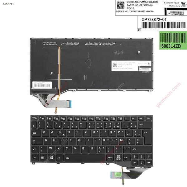 Fujitsu  P727  BLACK FRAME   BLACK  ,  Backlit ,Without   point stick ,Big Enter   FR CP740733-03 Laptop Keyboard (A+)