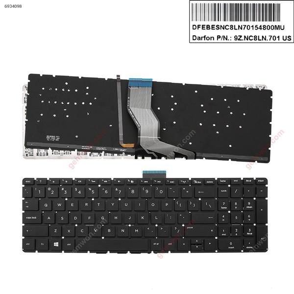 HP Pavilion 15-cd072nr 15-cd074cl 15-cd075nr 15-cd076cl BLACK（Backlit,Without FRAME,WIN8）（Black key cap） US N/A Laptop Keyboard (OEM-A)