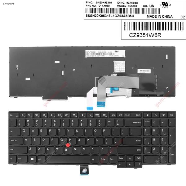 Thinkpad E555 E550 BLACK FRAME BLACK(With Point stick, OEM  ， Win8 )  US SN20K95318  01AX880 Laptop Keyboard (OEM-B)