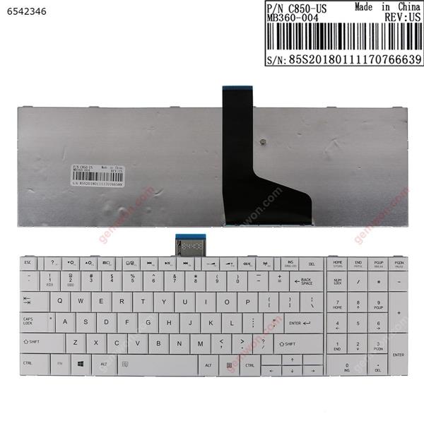 TOSHIBA C850 WHITE(For Win8， Without Foil )  US N/A Laptop Keyboard (OEM-A)
