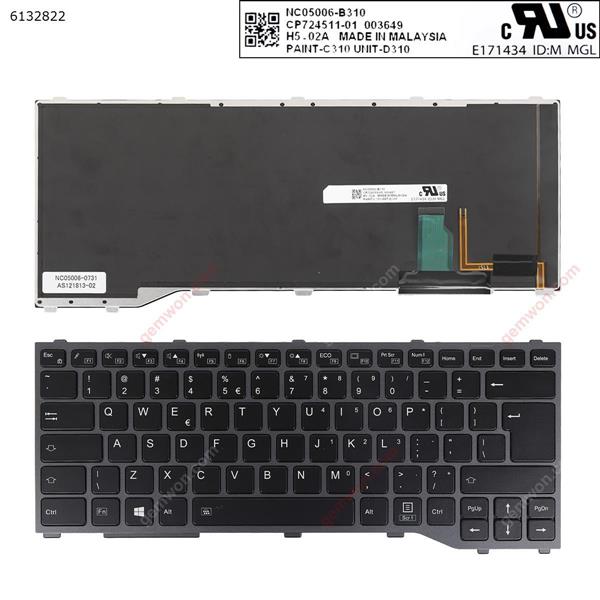 Fujitsu Siemens Lifebook t937 t938   GRAY  FRAME  BLACK( Backlit , Win8)  US NC05006-0731              AS121813-03 Laptop Keyboard (OEM-A)