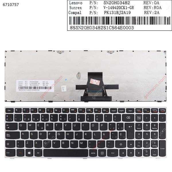 LENOVO G50-70 SILVER FRAME BLACK   OEM   WIN8  SP 5N20H03482 V-149420CK1 PK131BJ2A19 Laptop Keyboard (OEM-B)