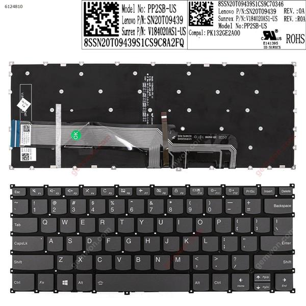 Lenovo xiaoxin  air 14    GRAY (Backlit,Without FRAME,WIN8)  US PP2SB-US       SN20T09439     V184020ASI Laptop Keyboard (OEM-A)