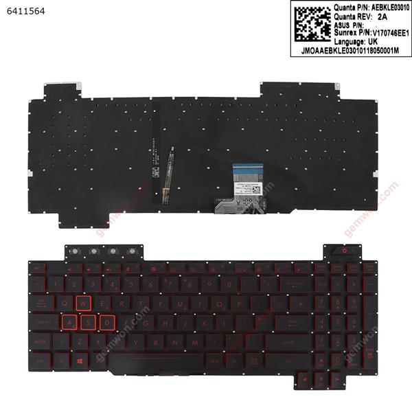 TUF Gaming FX504      BLACK (Without FRAME,Backlit , red Printing WIN8)  UK N/A Laptop Keyboard (OEM-A)