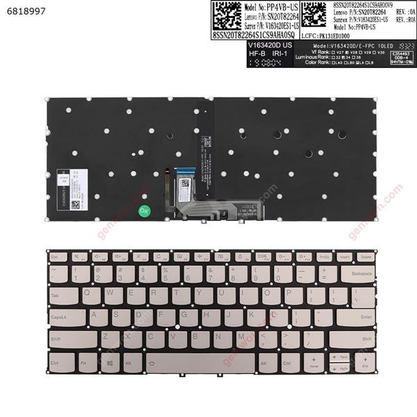 Lenovo Yoga C940-14   GOLDEN  (Backlit,Without FRAME,WIN8) US SN20T82264             V163420ES1             PP4VB Laptop Keyboard (Original)