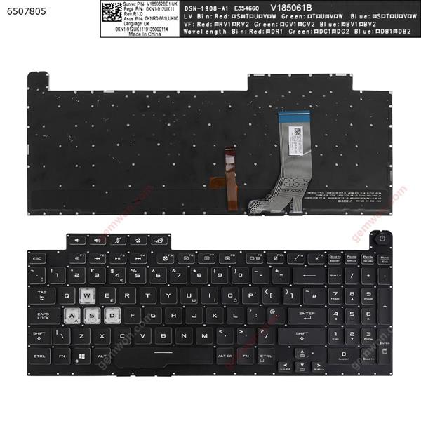 Asus G731GT G731GU black (Full Colorful Backlit,Without FRAME,WIN8) UK P/N：6037B0194302  0KNR0-6813UK00  V185026JE1  0KNR0-6813UK0020100004S Laptop Keyboard (OEM-A)