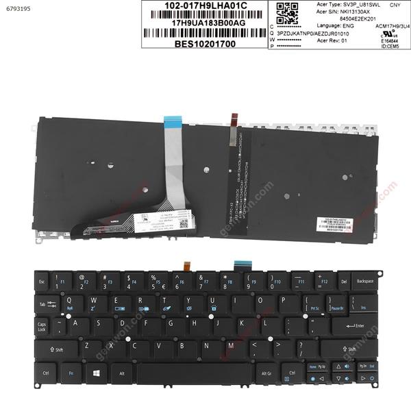 Acer   Swift7 SF714-52T BLACK (Backlit,Without FRAME,WIN8)	 US SN3P_U81SWL S/N NKI13130AX 844504E2AK201 Laptop Keyboard (A+)