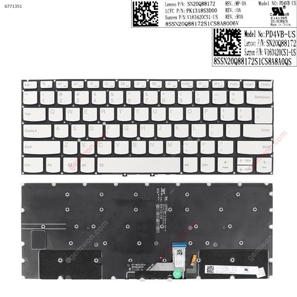 Lenovo Yoga c930-13 c930-13ikb SILVER   (Backlit,Without FRAME,WIN8) US SN20Q88172         PK1318S3D00        V163420CS1 Laptop Keyboard (OEM-A)