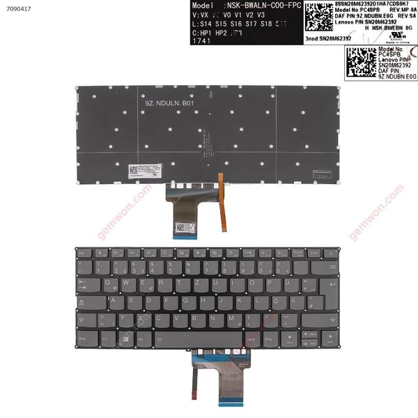 Lenovo IdeaPad 720s-14ikb 720s-14ikb GRAY (Backlit,Without FRAME,WIN8)  GR PC4SPB           SN20M62392             9Z.NDUBN.E0G Laptop Keyboard (OEM-A)