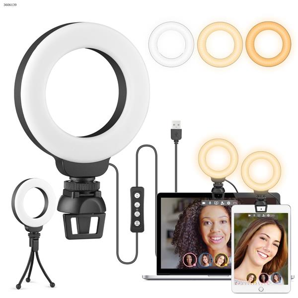 L204  AIXPI 4 inch  Small Selfie Ring Light, Video Conference Lighting with Tripod, Webcam Light for Laptop/PC Monitor, 3 Light Modes & 10 Brightness Levels, Makeup, YouTube, TikTok LED Ring Light L204