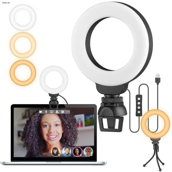Ohotter 4 inch  Small Selfie Ring Light, Video Conference Lighting with Tripod, Webcam Light for Laptop/PC Monitor, 3 Light Modes & 10 Brightness Levels, Makeup, YouTube, TikTok LED Ring Light L204