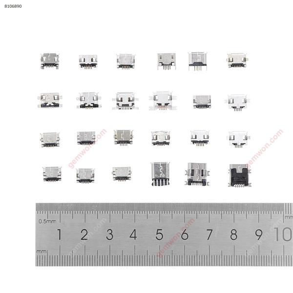 Set of USB connectors for mobile devices, connection set with 24 models of micro size, compatible with MP3/4/5, Lenovo, ZTE, Huawei, Samsung, Xiaomi, HTC, 240 pieces DC Jack/Cord N/A