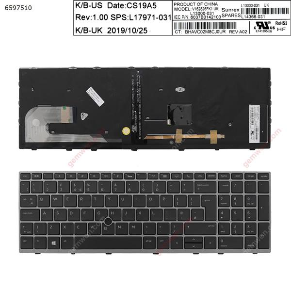HP EliteBook 850 G5 GRAY FRAME BLACK (Backlit , with point ) UK 6037B0142103 V162826FK1 L13000-031 SQNR191ES Laptop Keyboard (OEM-A)