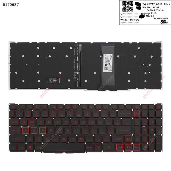 Acer Nitro-4  an515-54 an515-43 an517-51 an715-51    BLACK (Red side,Backlit,WIN8,without FRAME) US NKI13130BU 74504E7DK201  002-18K33LHF01 SOE-NCB1954 AG-6800 Laptop Keyboard (Original)