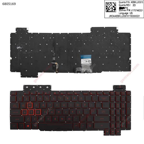 ASUS  FX505/FX504/FX705/FX80  BLACK (Red side,Backlit,WIN8,without FRAME) US V170746GS1 AEBKLU03010 Laptop Keyboard (A+)
