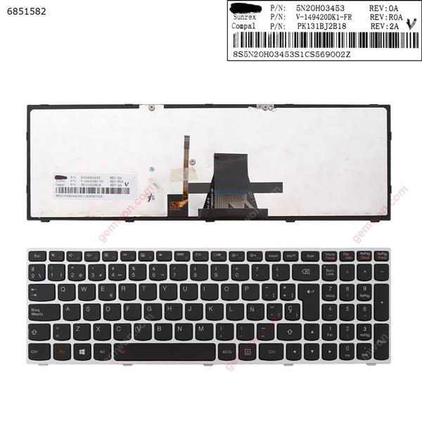 LENOVO G50-70 SILVER FRAME BLACK (Backlit,For Win8)   OEM SP 5N20H03453            V-149420DK1         PK131BJ2B18 Laptop Keyboard (OEM-B)
