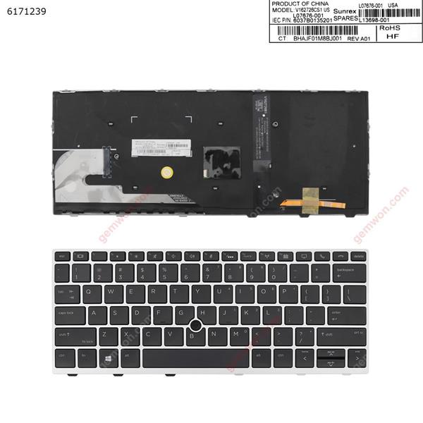 HP EliteBook 830 G5 SILVER FRAME BLACK (with point,Backlit,Win8)  US XR-8400S L V162726CS SQNR187FS  6037B0135201 L07676-001 Laptop Keyboard (OEM-B)