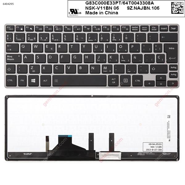 TOSHIBA Z30 GRAY FRAME BLACK(Backlit,For Win8,Without Point stick) SP V11BN 6K+NAJOM.1OU 9Z.NAJBN.60E Laptop Keyboard (OEM-A)