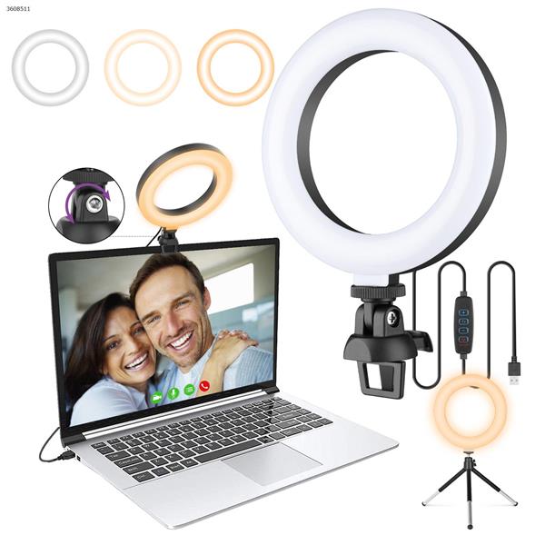 L306 AIXPI 6 inch  Small Selfie Ring Light, Video Conference Lighting with Tripod, Webcam Light for Laptop/PC Monitor, 3 Light Modes & 10 Brightness Levels, Makeup, YouTube, TikTok LED Ring Light L306