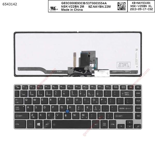 TOSHIBA   Tecra z40-a z40-b  GRAY  FRAME BLACK （Backlit,With Point stick,WIN8）（Dismantle the machine） US NSK-V22BN 2M 9Z.NAYBN.22M Laptop Keyboard (OEM-B)