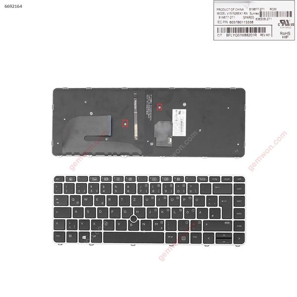 HP EliteBook 840 G3 SILVER FRAME BLACK (with point, Backlit,Win8) GR 6037B0113338 Laptop Keyboard (OEM-B)