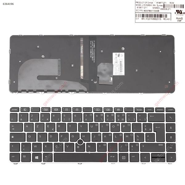 HP EliteBook 840 G3  SILVER  FRAME BLACK (with point, Backlit,Win8)（The back buckle is broken） FR 037B0113323 Laptop Keyboard (A)