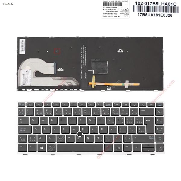 HP EliteBook 840 G5 SILVER FRAME BLACK (with point ， Backlit,Win8)（The back buckle is broken） CA/CF 6037B0141632 Laptop Keyboard (A)