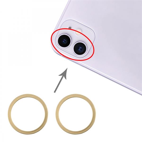 2 PCS Rear Camera Glass Lens Metal Protector Hoop Ring for iPhone 11(Gold) iPhone Replacement Parts Apple iPhone 11