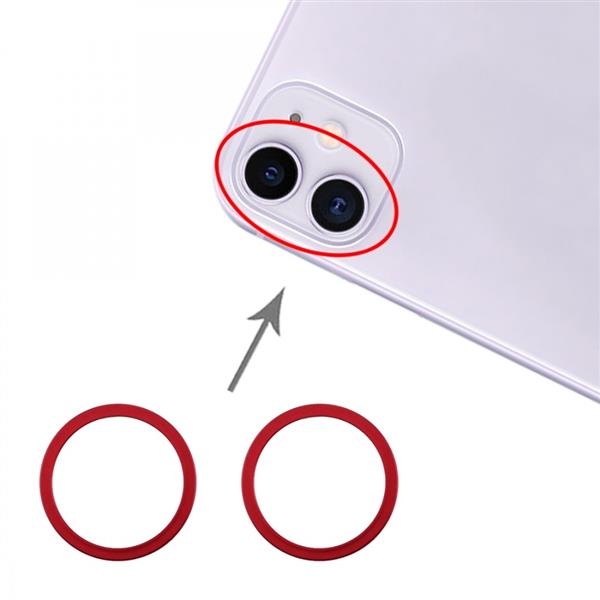 2 PCS Rear Camera Glass Lens Metal Protector Hoop Ring for iPhone 11(Red) iPhone Replacement Parts Apple iPhone 11