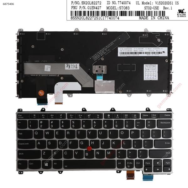 Lenovo ThinkPad Yoga Y370 SILVER  FRAME  Black （backlit ,With Point stick，win8） US n/a Laptop Keyboard (OEM-A)