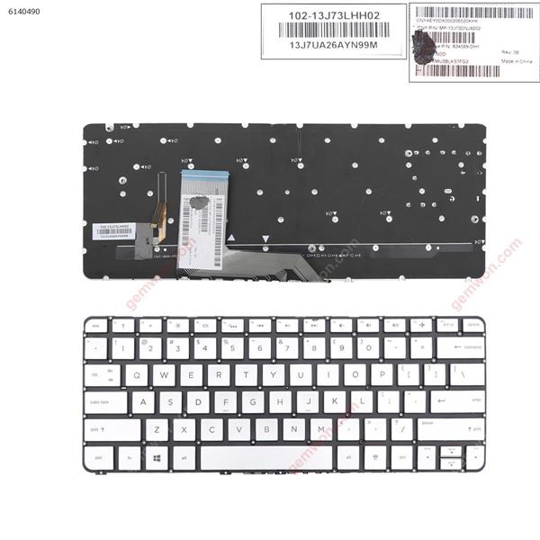 HP Spectre x360 13-4000 13-4100 13-4200 SILVER (Without FRAME ,Backlit,WIN8) US MP-13J73CHJ9202 Laptop Keyboard (A+)