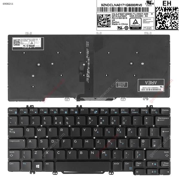  Dell Latitude E5280 E5289 E7280 E7390 BLACK （Backlit） UK 0JF8W7 Laptop Keyboard (OEM-B)