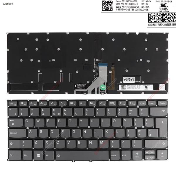 Lenovo Yoga 920-13 920-13IKB Gray (Backlit,Without FRAME,WIN8)  UK PC4VB SN20N04578 PK1314U2A11 V163420AK1 Laptop Keyboard (OEM-A)