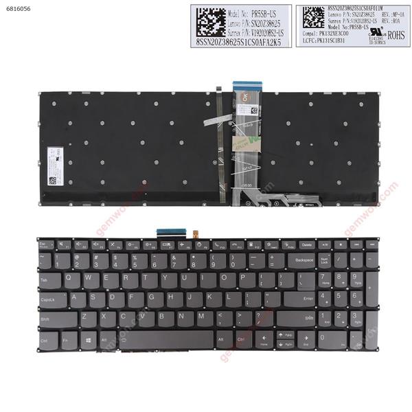 Lenovo Ideapad 5-15IIL05 15ARE05 15ITL05 5-15ALC05 Gray Backlit （Version 2） US P/N;SN20Z38683 V192020BS2  PR5SB Laptop Keyboard (OEM-A)
