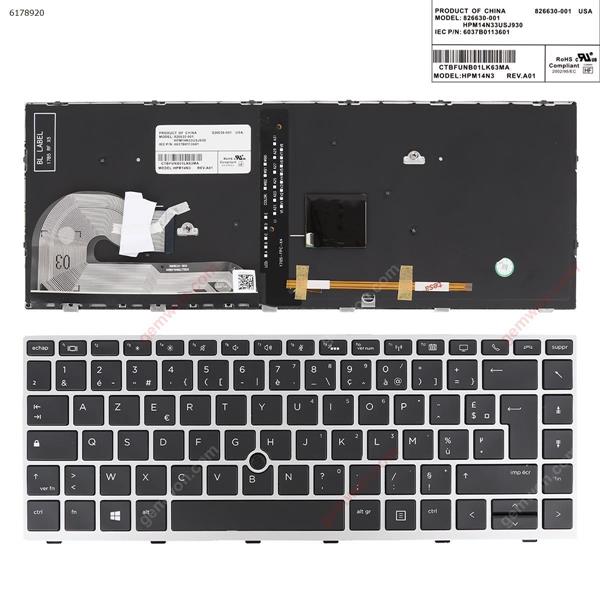 HP EliteBook 840 G5 SILVER FRAME BLACK (with point, Backlit)  FR 6037B0138605 L09813-DH1 HPM17B5 Laptop Keyboard (OEM-A)