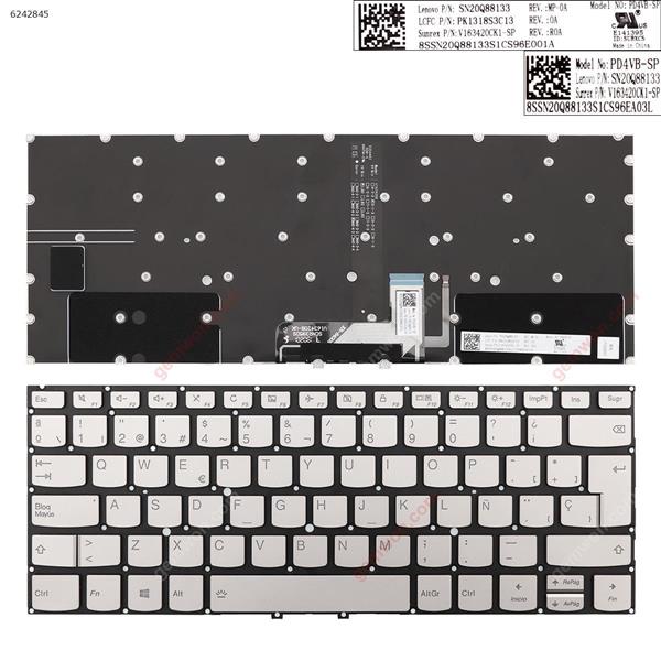Lenovo Yoga c930-13 c930-13ikb SILVER (Backlit,Without FRAME,WIN8) SP V163420CK1-SN20Q88133-PK1318S3C13 Laptop Keyboard (Original)